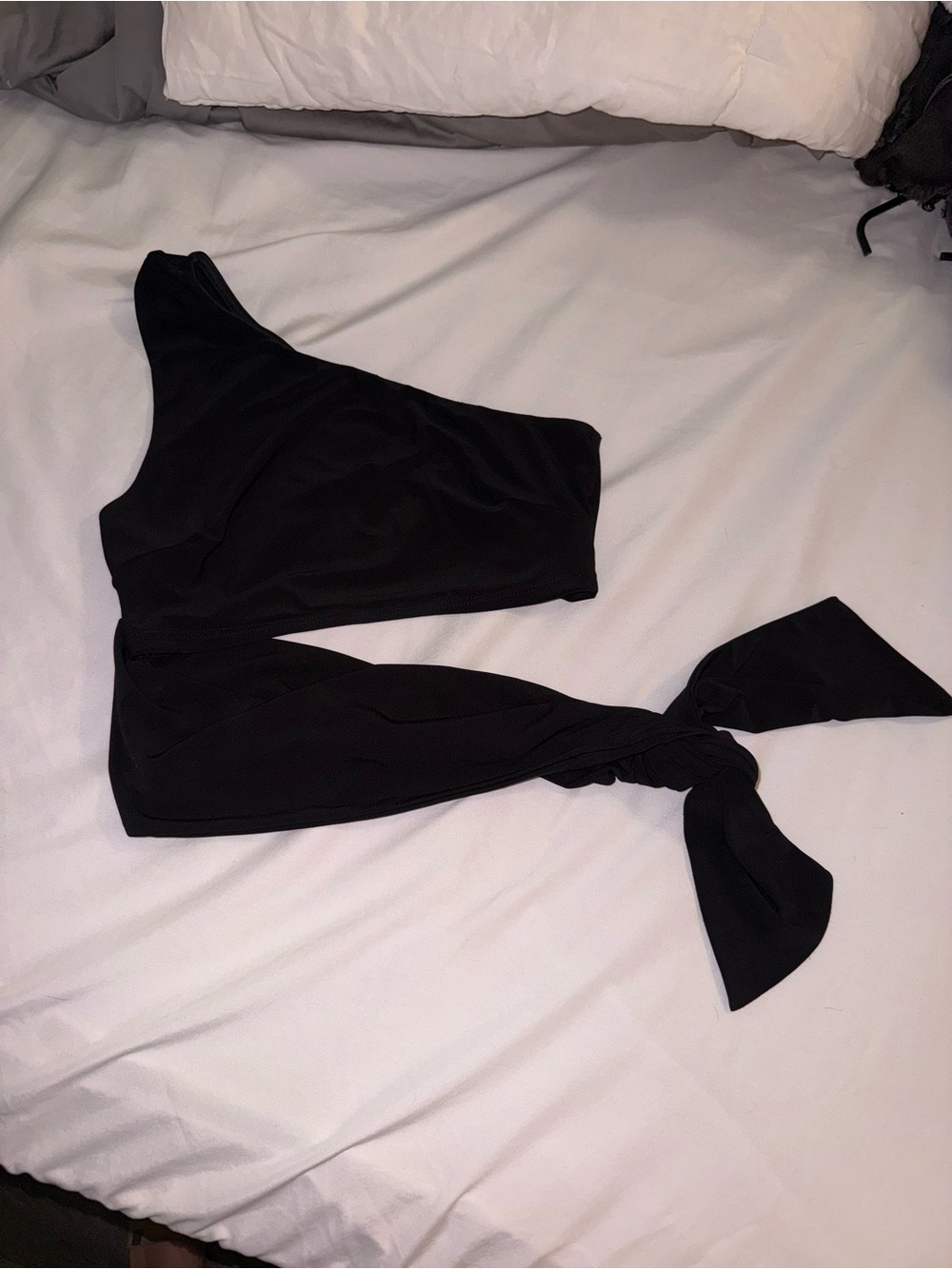 Asymmetric One-Shoulder Tie-Waist Black Women's Top